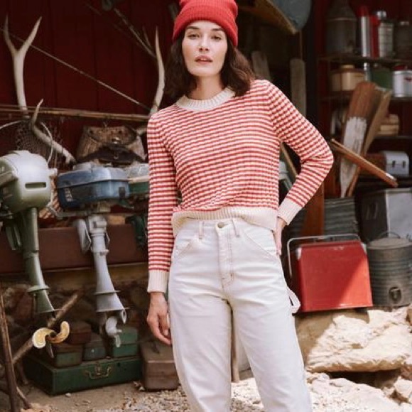 The GREAT. Mini Striped Shrunken Pullover *Scarlet Stripe* - Picture 2 of 12